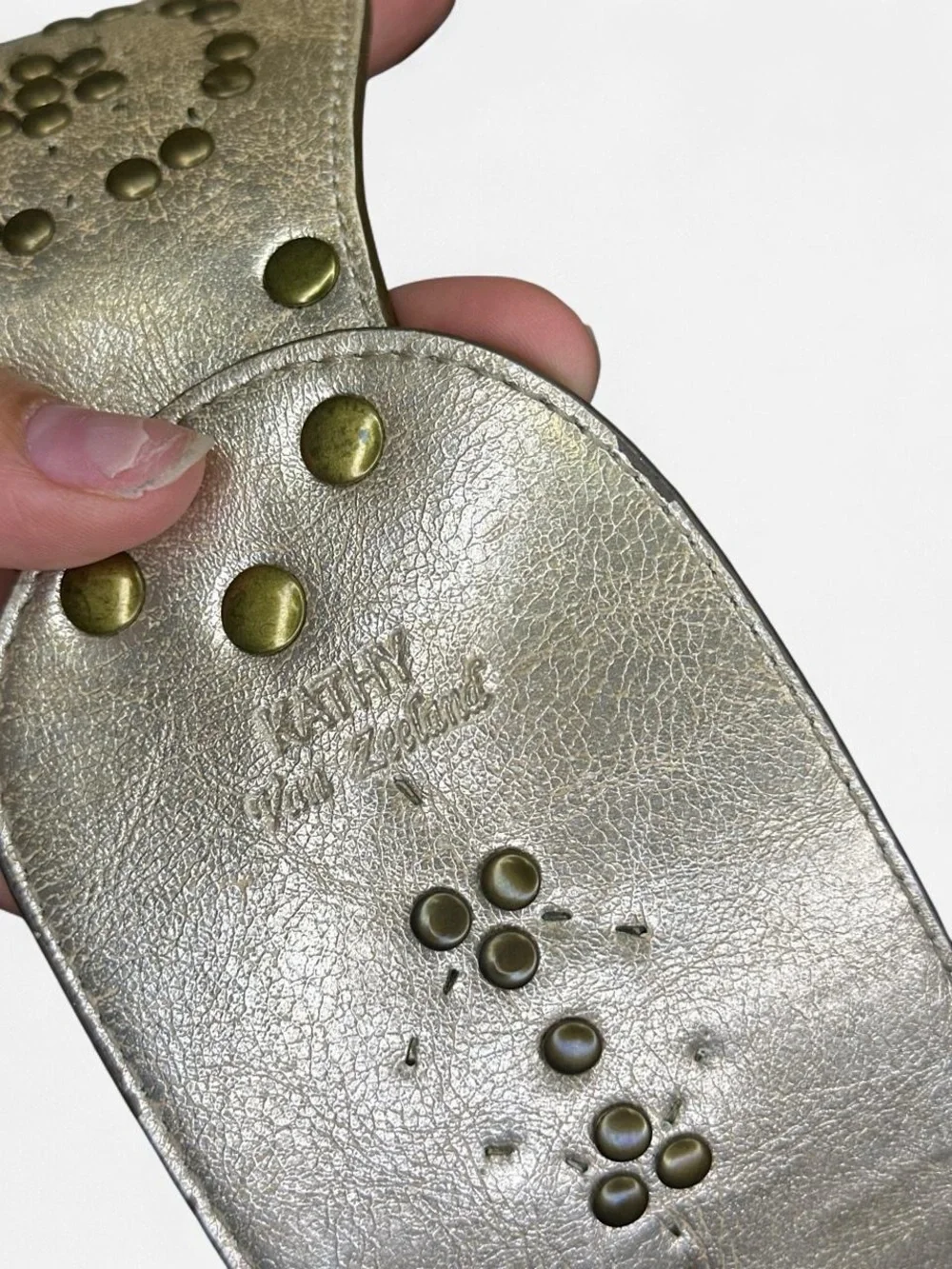 Y2K Kathy Van Zeeland Metallic Gold Toned Studded Belt